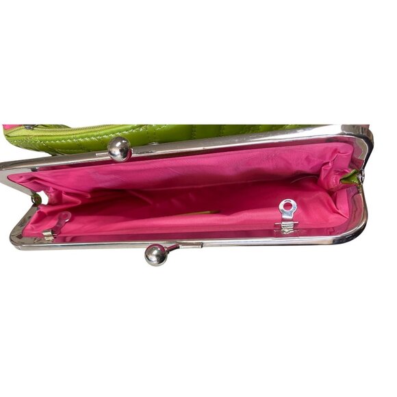 Kristine Lime Green Clutch Crocodile Pattern Pink Interior - Picture 7 of 8